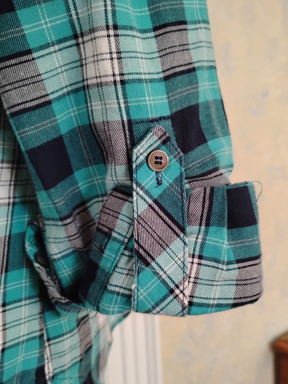 Talbots 100% Cotton Button Down Ruffled Plaid Shirt - Picture 4 of 6